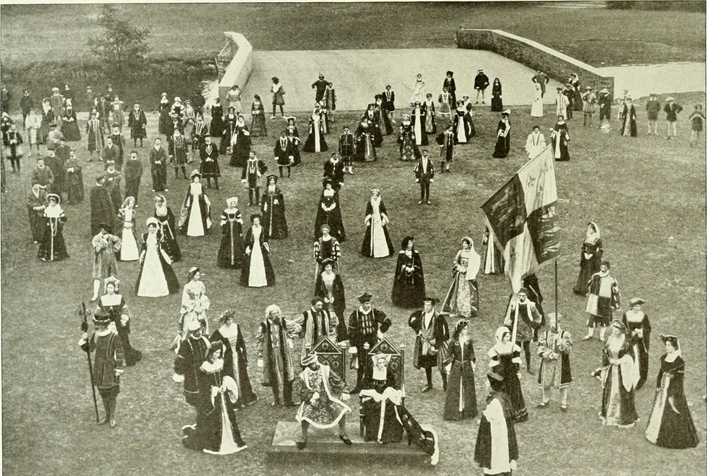 An illustration from Souvenir of the Oxford historical pageant : in aid of the Radcliffe Infirmary, Oxford Eye Hospital, etc., commemoration, 1907, June 27th 28th, 29th, and July 1st, 2d and 3d, 1907, leaf 45