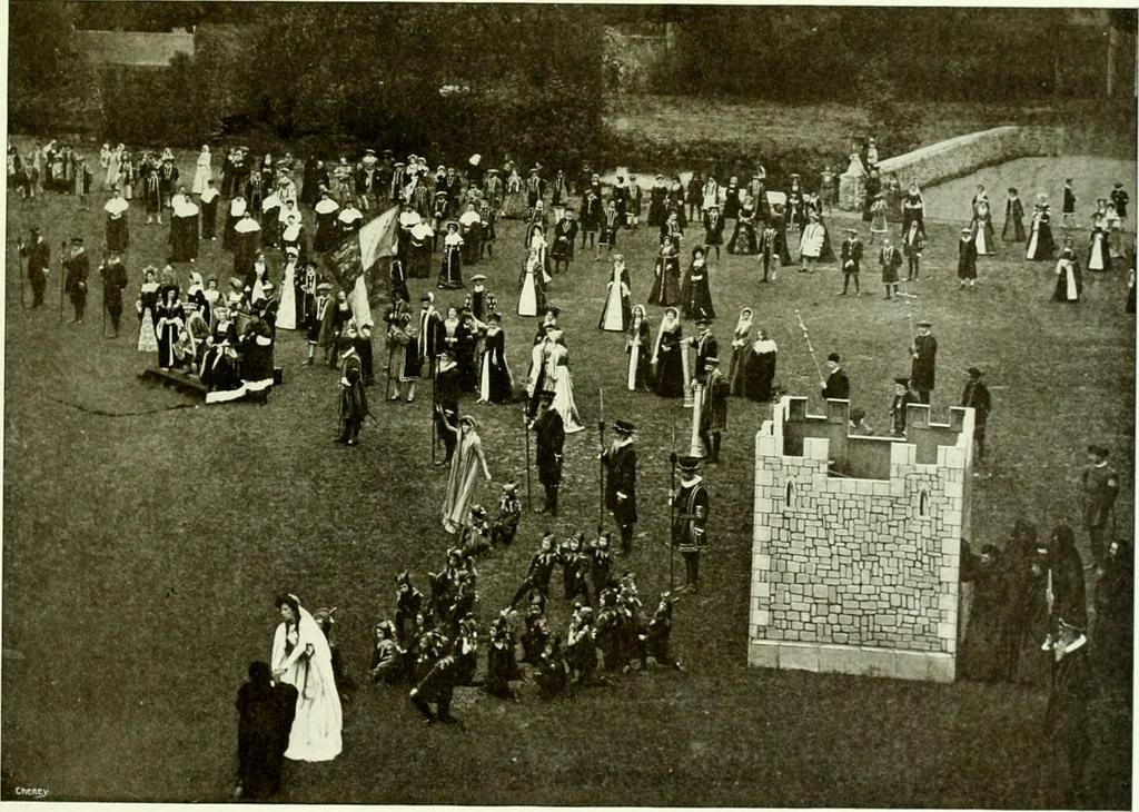 An illustration from Souvenir of the Oxford historical pageant : in aid of the Radcliffe Infirmary, Oxford Eye Hospital, etc., commemoration, 1907, June 27th 28th, 29th, and July 1st, 2d and 3d, 1907, leaf 46