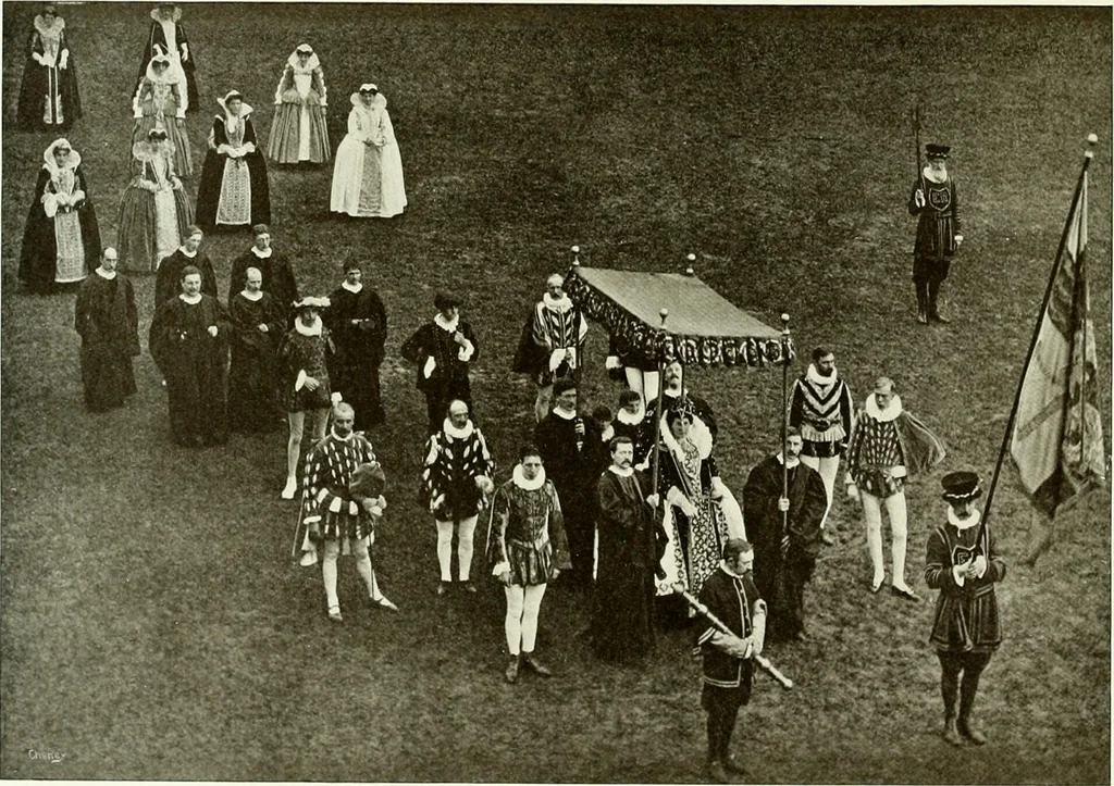 An illustration from Souvenir of the Oxford historical pageant : in aid of the Radcliffe Infirmary, Oxford Eye Hospital, etc., commemoration, 1907, June 27th 28th, 29th, and July 1st, 2d and 3d, 1907, leaf 49