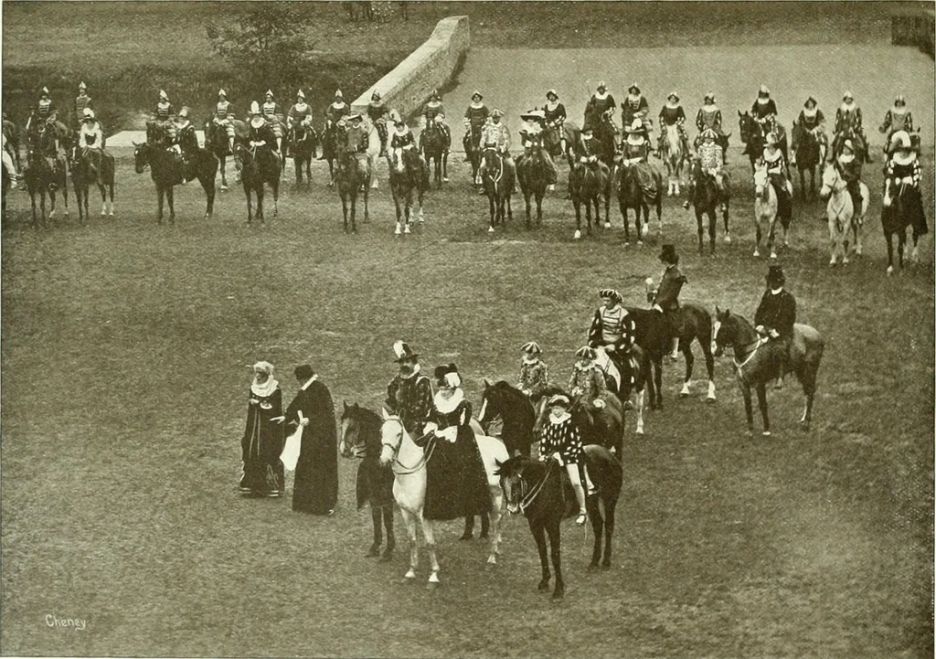 An illustration from Souvenir of the Oxford historical pageant : in aid of the Radcliffe Infirmary, Oxford Eye Hospital, etc., commemoration, 1907, June 27th 28th, 29th, and July 1st, 2d and 3d, 1907, leaf 51
