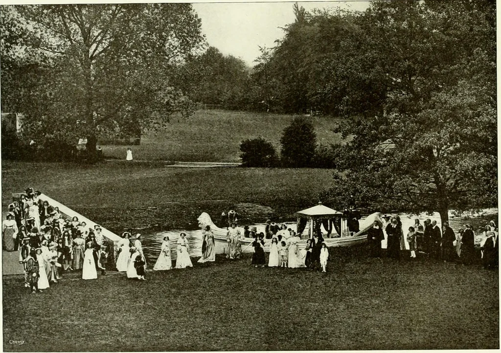 An illustration from Souvenir of the Oxford historical pageant : in aid of the Radcliffe Infirmary, Oxford Eye Hospital, etc., commemoration, 1907, June 27th 28th, 29th, and July 1st, 2d and 3d, 1907, leaf 53