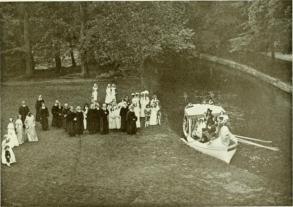 An illustration from Souvenir of the Oxford historical pageant : in aid of the Radcliffe Infirmary, Oxford Eye Hospital, etc., commemoration, 1907, June 27th 28th, 29th, and July 1st, 2d and 3d, 1907, leaf 54