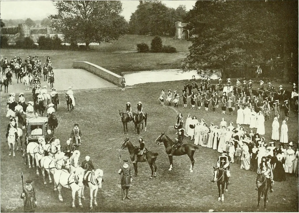 An illustration from Souvenir of the Oxford historical pageant : in aid of the Radcliffe Infirmary, Oxford Eye Hospital, etc., commemoration, 1907, June 27th 28th, 29th, and July 1st, 2d and 3d, 1907, leaf 55