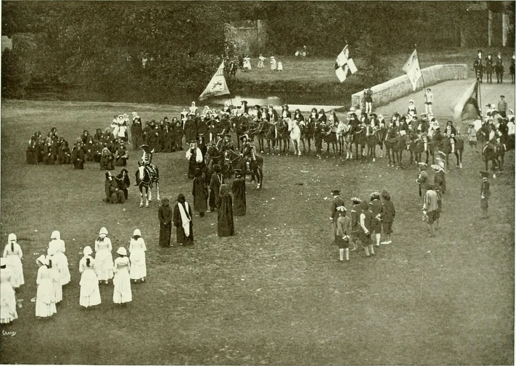 An illustration from Souvenir of the Oxford historical pageant : in aid of the Radcliffe Infirmary, Oxford Eye Hospital, etc., commemoration, 1907, June 27th 28th, 29th, and July 1st, 2d and 3d, 1907, leaf 58