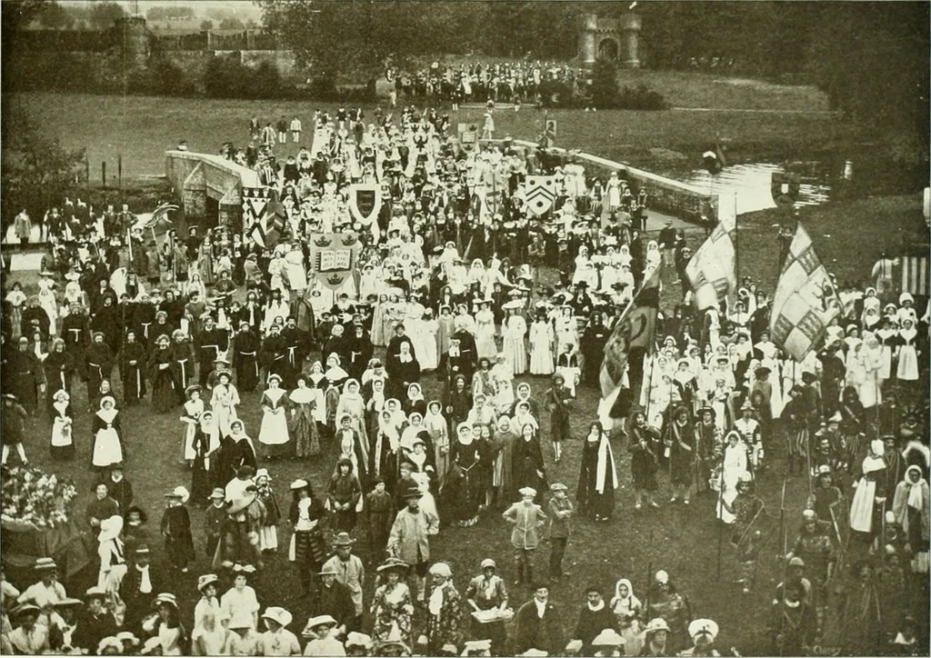 An illustration from Souvenir of the Oxford historical pageant : in aid of the Radcliffe Infirmary, Oxford Eye Hospital, etc., commemoration, 1907, June 27th 28th, 29th, and July 1st, 2d and 3d, 1907, leaf 60