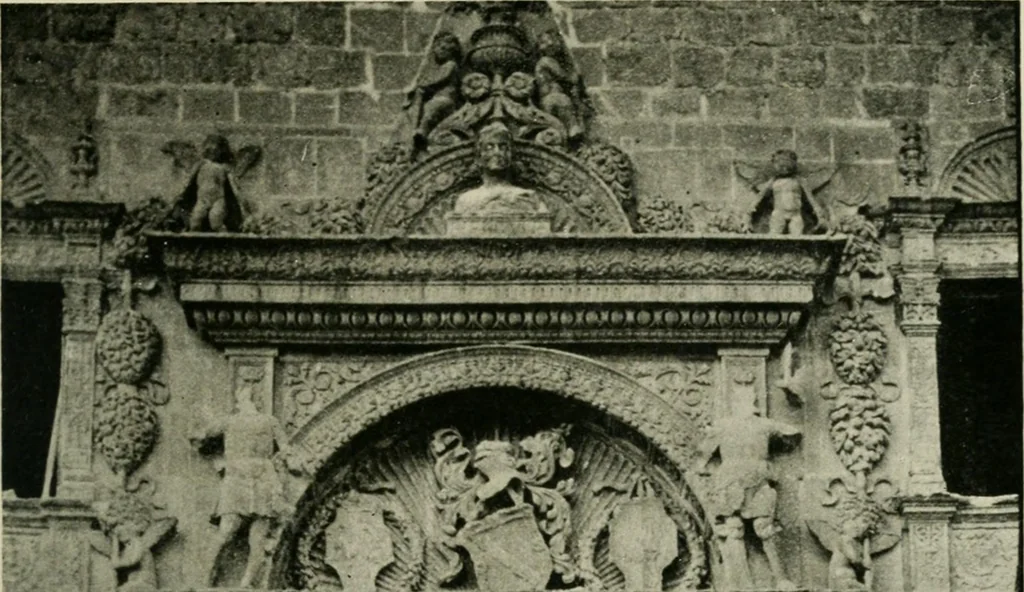 An illustration from Spanish architecture of the sixteenth century; general view of the plateresque and Herrera styles, 1917, leaf 144