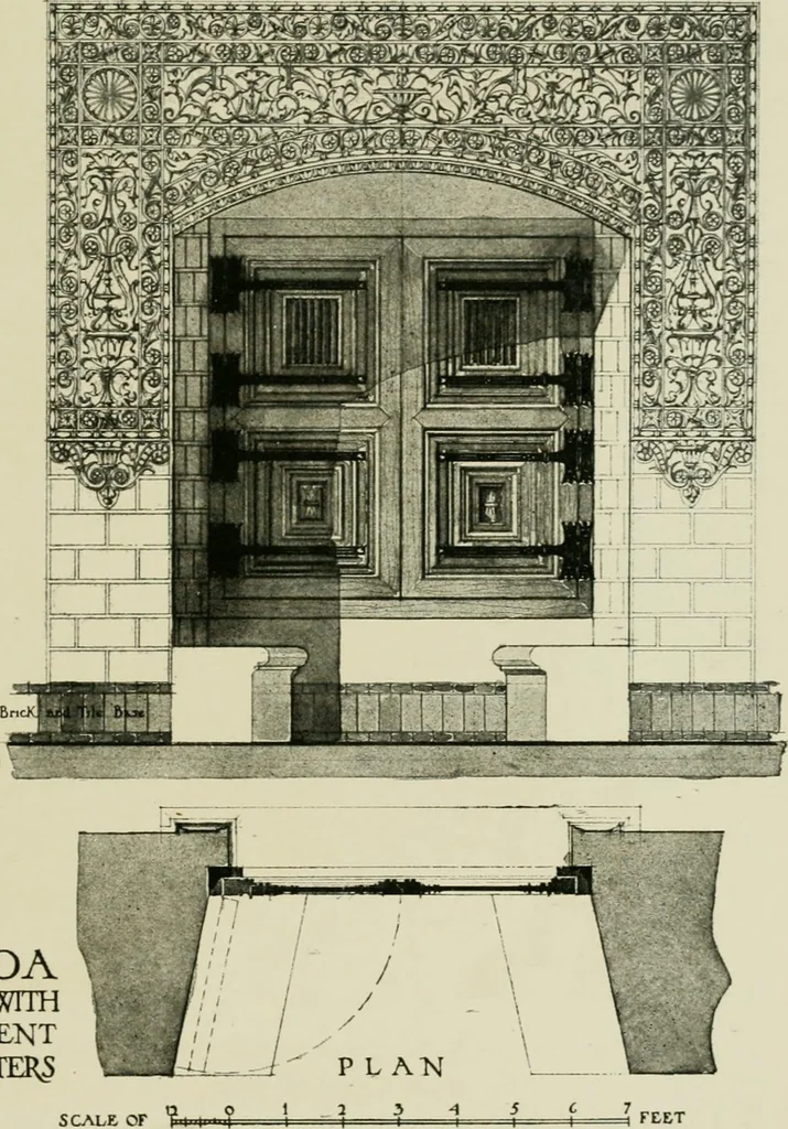 An illustration from Spanish architecture of the sixteenth century; general view of the plateresque and Herrera styles, 1917, leaf 152
