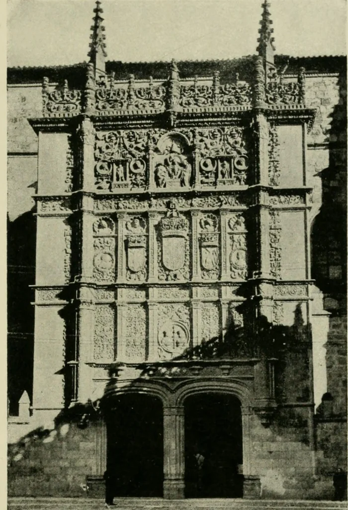 An illustration from Spanish architecture of the sixteenth century; general view of the plateresque and Herrera styles, 1917, leaf 166