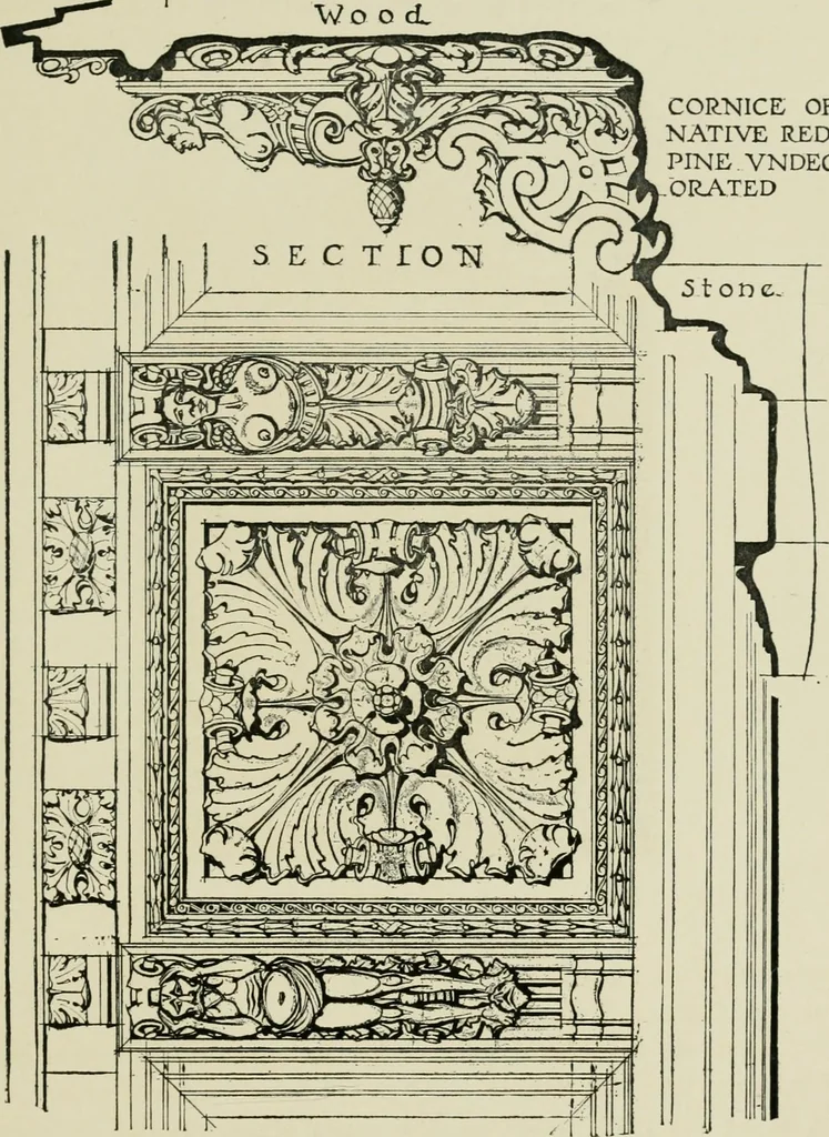 An illustration from Spanish architecture of the sixteenth century; general view of the plateresque and Herrera styles, 1917, leaf 412