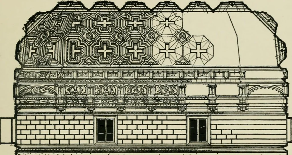 An illustration from Spanish architecture of the sixteenth century; general view of the plateresque and Herrera styles, 1917, leaf 90