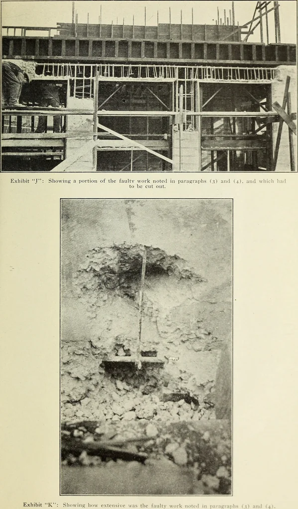 An illustration from Special report of the Merchants' Association Bureau of Inspection : showing difficulties encountered with specifications in work on public buildings, 1910, leaf 14