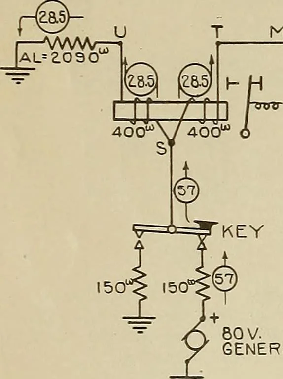 An illustration from Specifications for the multiplex printing telegraph system : theory and operation, 1920, leaf 17