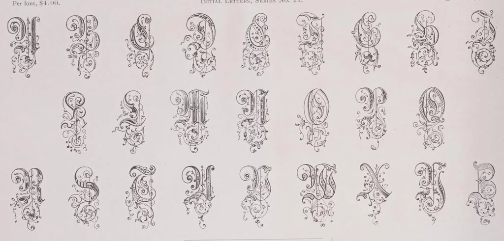 An illustration from Specimen book from the Boston type foundry ...containing also a complete price list of printing material., 1889, leaf 244