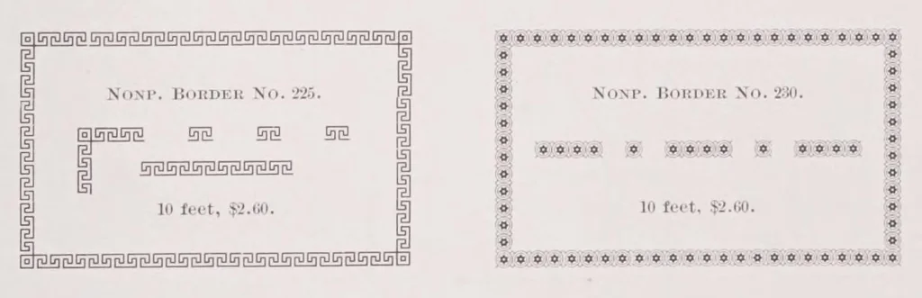 An illustration from Specimen book from the Boston type foundry ...containing also a complete price list of printing material., 1889, leaf 297