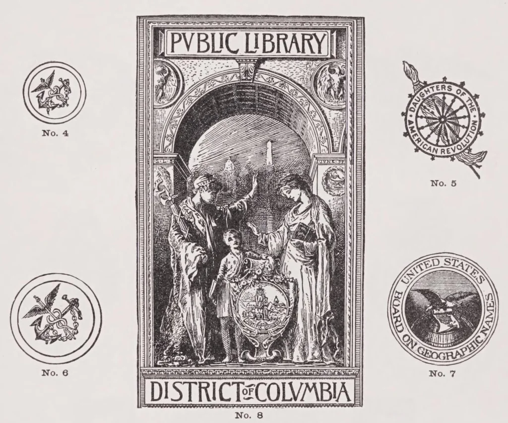 An illustration from Specimen book of type faces,showing the machine and foundry faces of body and display letters, accents, piece fractions, superiors and inferiors, rule, dashes, signs, seals, cuts,, 1909, leaf 109