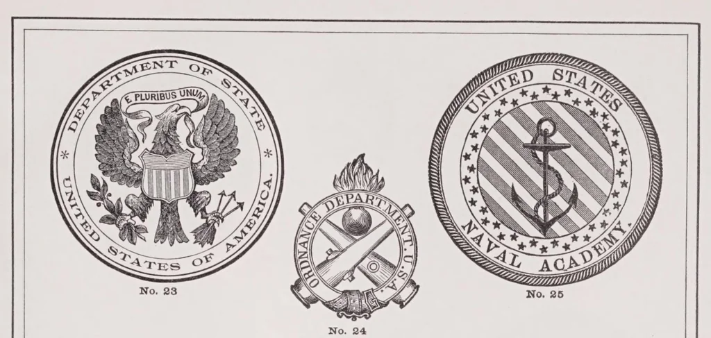 An illustration from Specimen book of type faces,showing the machine and foundry faces of body and display letters, accents, piece fractions, superiors and inferiors, rule, dashes, signs, seals, cuts,, 1909, leaf 111
