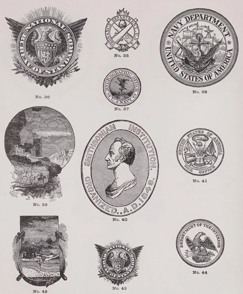 An illustration from Specimen book of type faces,showing the machine and foundry faces of body and display letters, accents, piece fractions, superiors and inferiors, rule, dashes, signs, seals, cuts,, 1909, leaf 112