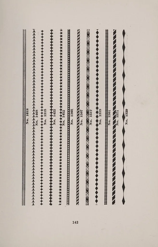 An illustration from Specimen faces, linotype composition;borders, rules and dashes., 1909, leaf 147