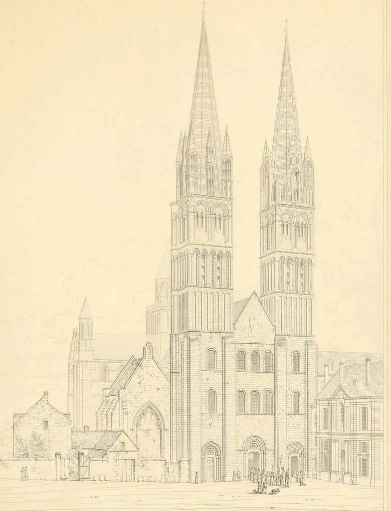 An illustration from Specimens of the architecture of Normandy, from the 16th to the 17th century. Engraved by John and Henry Le Keux, 1874, leaf 112