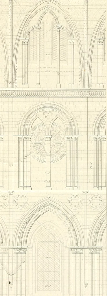 An illustration from Specimens of the architecture of Normandy, from the 16th to the 17th century. Engraved by John and Henry Le Keux, 1874, leaf 124