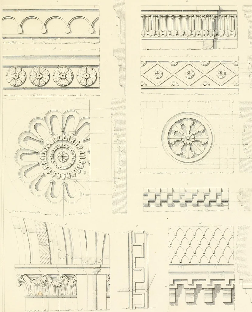 An illustration from Specimens of the architecture of Normandy, from the 16th to the 17th century. Engraved by John and Henry Le Keux, 1874, leaf 130