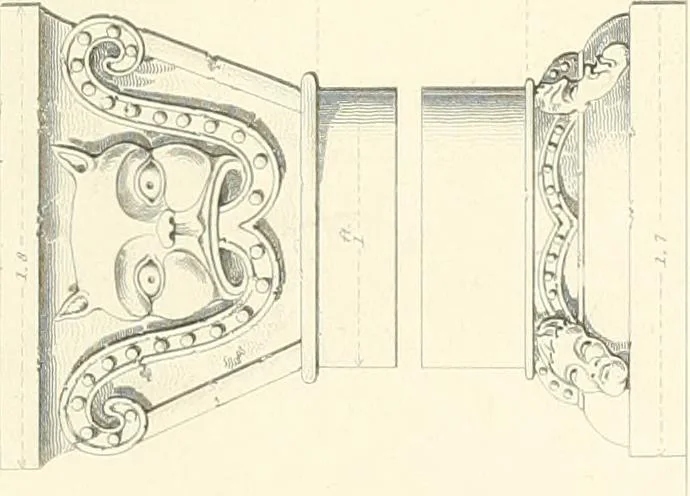 An illustration from Specimens of the architecture of Normandy, from the 16th to the 17th century. Engraved by John and Henry Le Keux, 1874, leaf 136