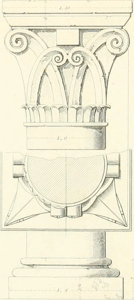 An illustration from Specimens of the architecture of Normandy, from the 16th to the 17th century. Engraved by John and Henry Le Keux, 1874, leaf 136