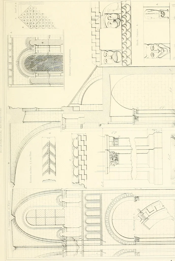 An illustration from Specimens of the architecture of Normandy, from the 16th to the 17th century. Engraved by John and Henry Le Keux, 1874, leaf 142