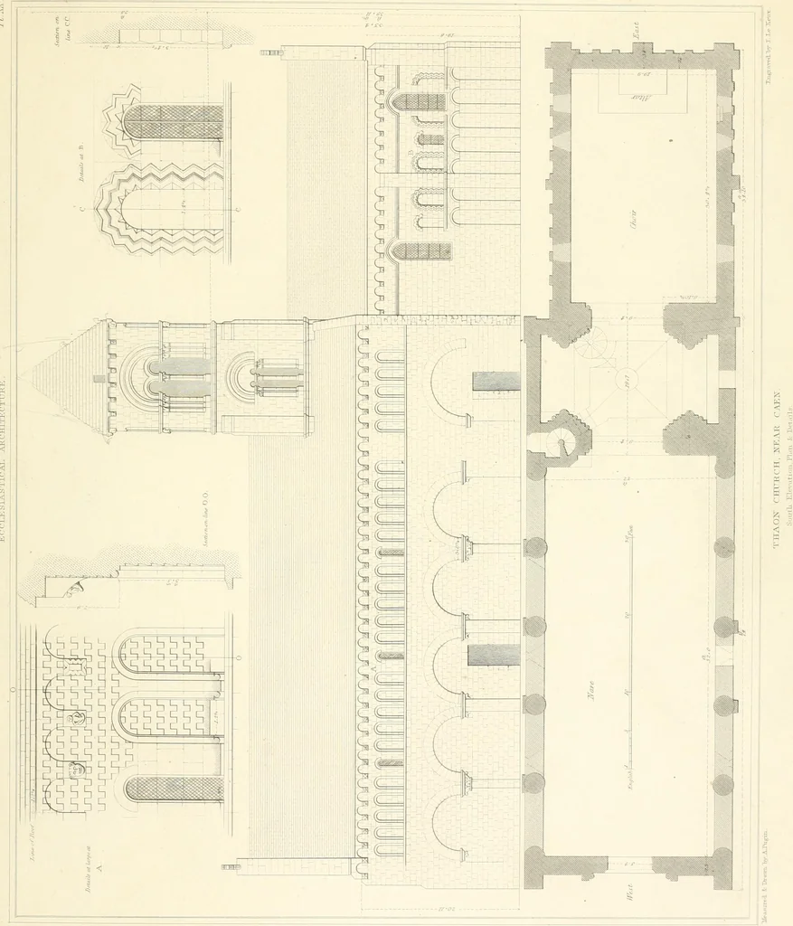 An illustration from Specimens of the architecture of Normandy, from the 16th to the 17th century. Engraved by John and Henry Le Keux, 1874, leaf 148