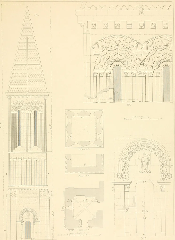 An illustration from Specimens of the architecture of Normandy, from the 16th to the 17th century. Engraved by John and Henry Le Keux, 1874, leaf 154