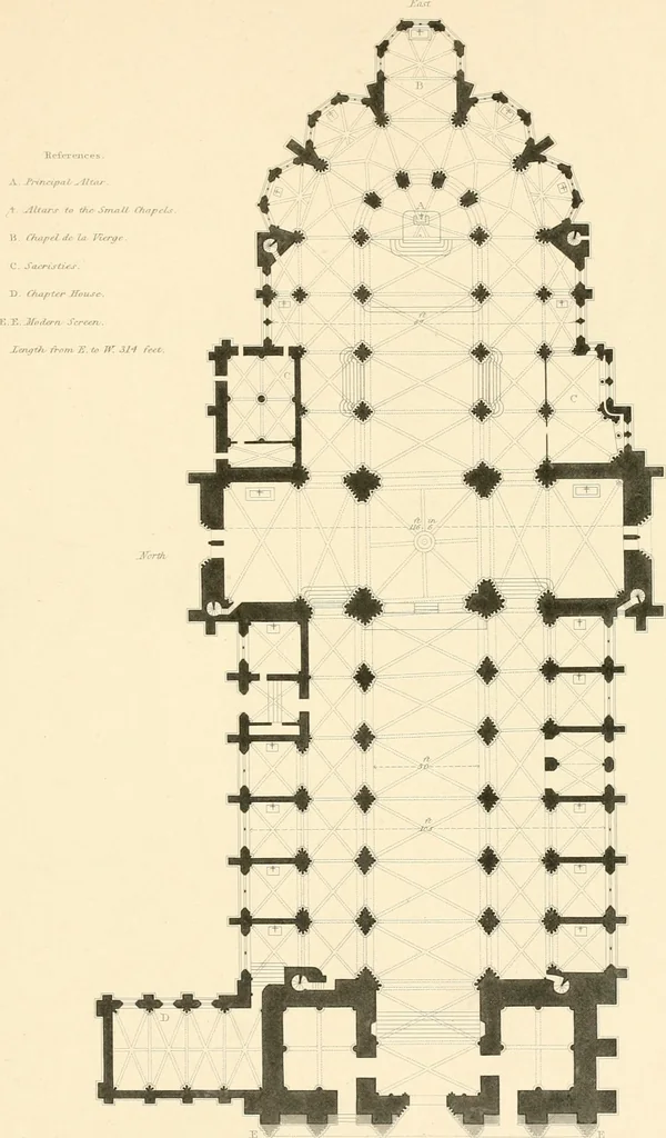 An illustration from Specimens of the architecture of Normandy, from the 16th to the 17th century. Engraved by John and Henry Le Keux, 1874, leaf 156