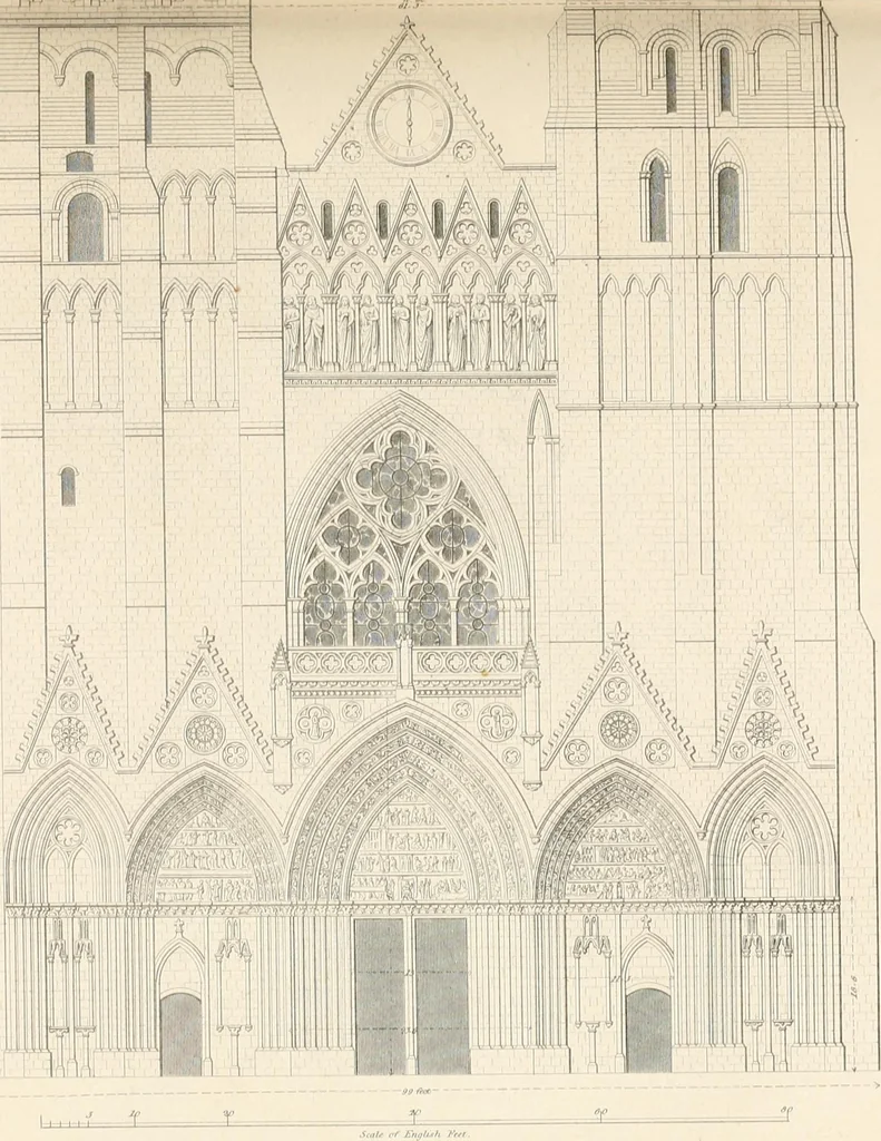 An illustration from Specimens of the architecture of Normandy, from the 16th to the 17th century. Engraved by John and Henry Le Keux, 1874, leaf 159