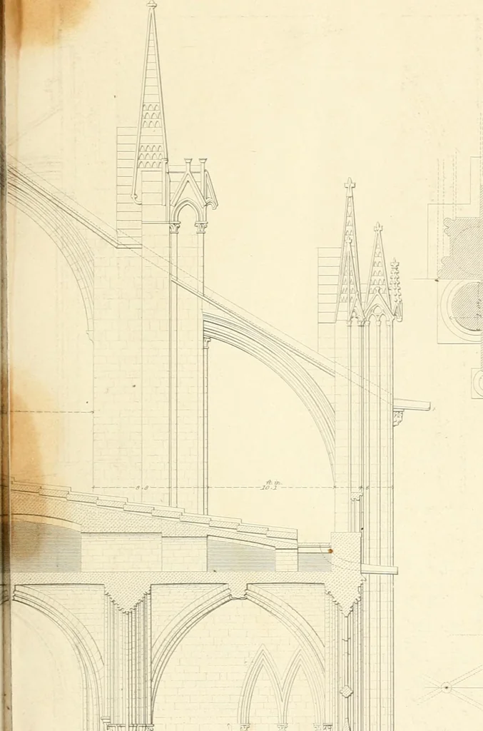 An illustration from Specimens of the architecture of Normandy, from the 16th to the 17th century. Engraved by John and Henry Le Keux, 1874, leaf 166