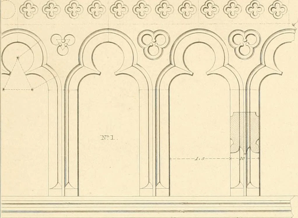An illustration from Specimens of the architecture of Normandy, from the 16th to the 17th century. Engraved by John and Henry Le Keux, 1874, leaf 168
