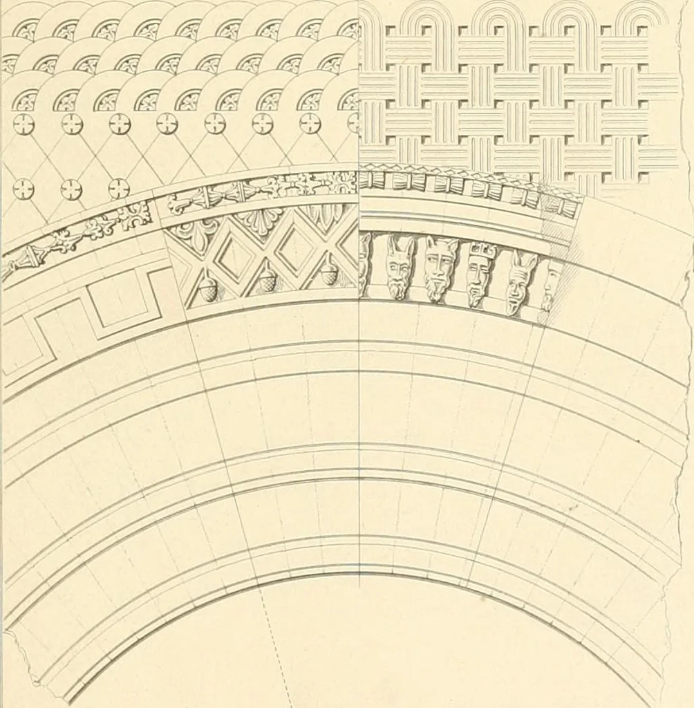 An illustration from Specimens of the architecture of Normandy, from the 16th to the 17th century. Engraved by John and Henry Le Keux, 1874, leaf 168