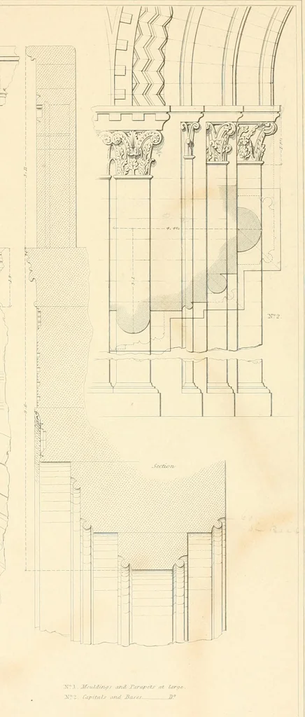 An illustration from Specimens of the architecture of Normandy, from the 16th to the 17th century. Engraved by John and Henry Le Keux, 1874, leaf 168
