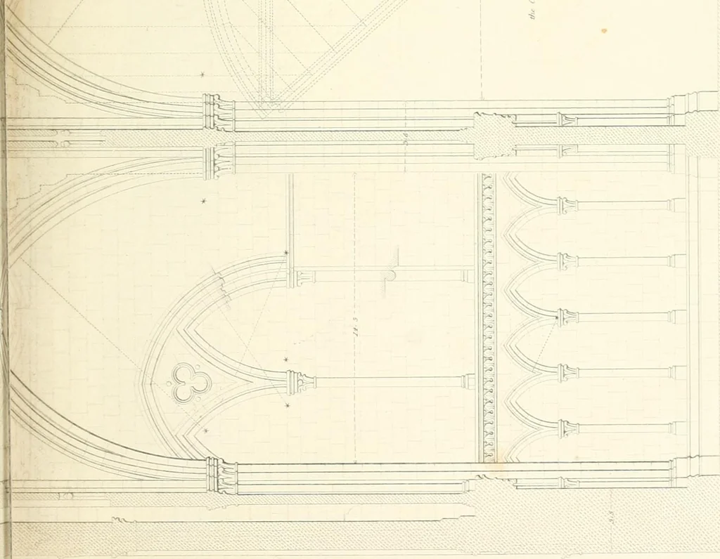 An illustration from Specimens of the architecture of Normandy, from the 16th to the 17th century. Engraved by John and Henry Le Keux, 1874, leaf 172