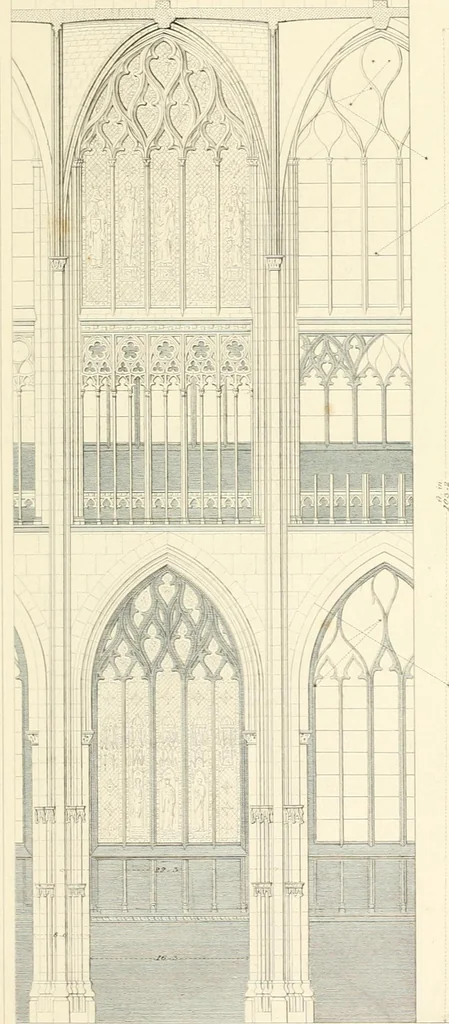 An illustration from Specimens of the architecture of Normandy, from the 16th to the 17th century. Engraved by John and Henry Le Keux, 1874, leaf 188