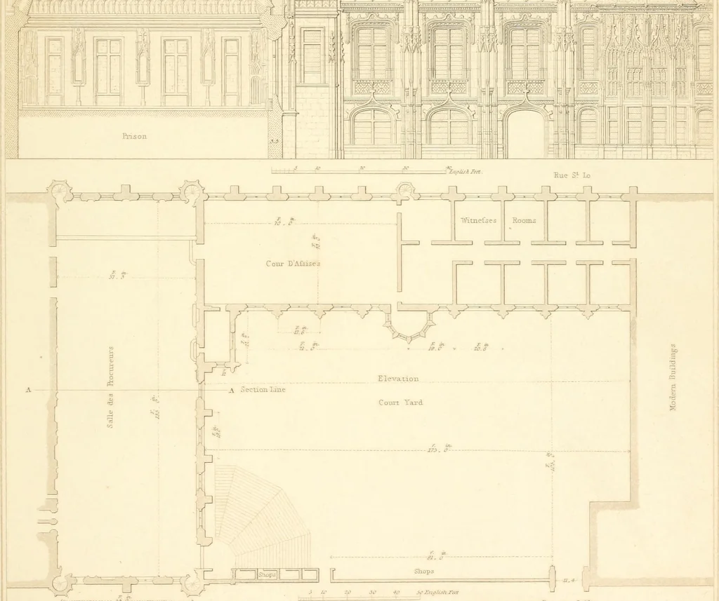 An illustration from Specimens of the architecture of Normandy, from the 16th to the 17th century. Engraved by John and Henry Le Keux, 1874, leaf 206
