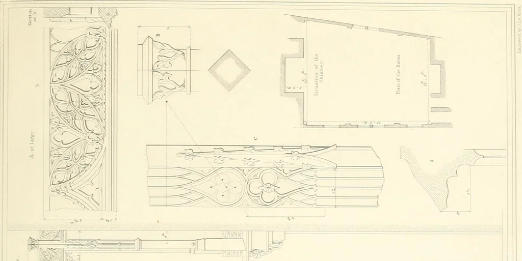 An illustration from Specimens of the architecture of Normandy, from the 16th to the 17th century. Engraved by John and Henry Le Keux, 1874, leaf 224