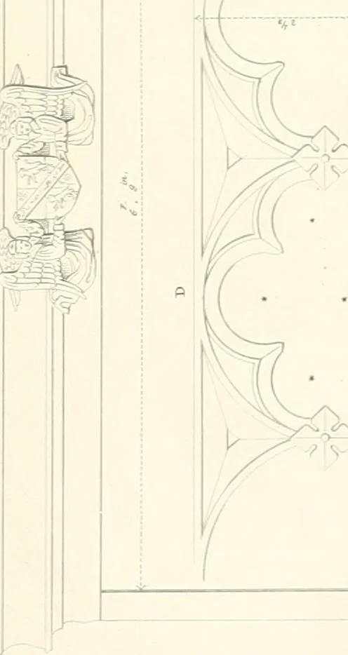 An illustration from Specimens of the architecture of Normandy, from the 16th to the 17th century. Engraved by John and Henry Le Keux, 1874, leaf 224