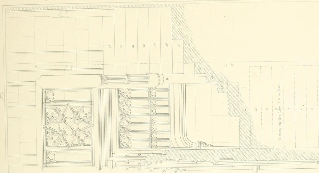 An illustration from Specimens of the architecture of Normandy, from the 16th to the 17th century. Engraved by John and Henry Le Keux, 1874, leaf 226