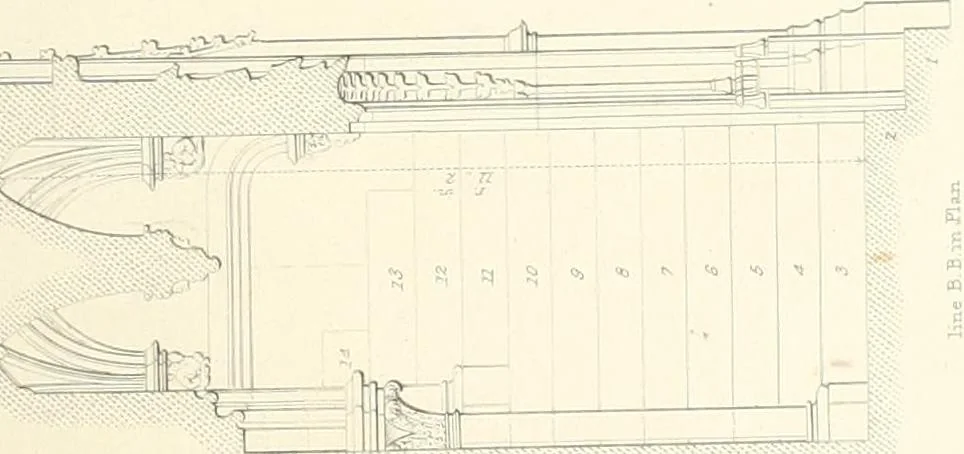 An illustration from Specimens of the architecture of Normandy, from the 16th to the 17th century. Engraved by John and Henry Le Keux, 1874, leaf 226
