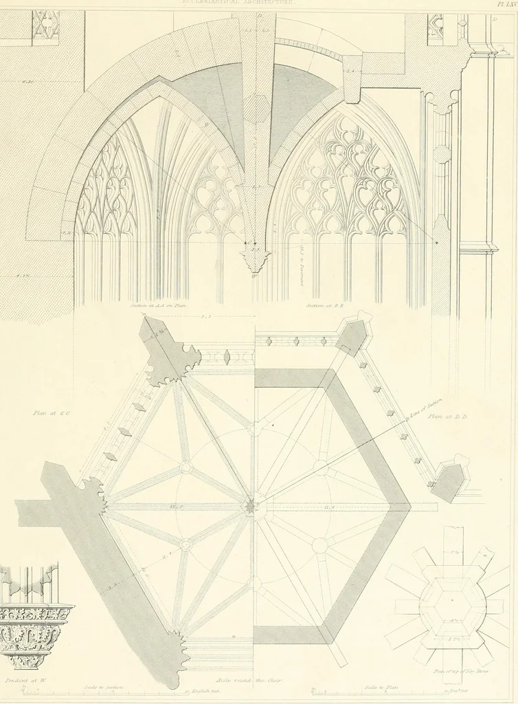An illustration from Specimens of the architecture of Normandy, from the 16th to the 17th century. Engraved by John and Henry Le Keux, 1874, leaf 238