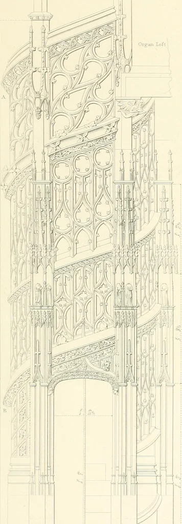 An illustration from Specimens of the architecture of Normandy, from the 16th to the 17th century. Engraved by John and Henry Le Keux, 1874, leaf 242