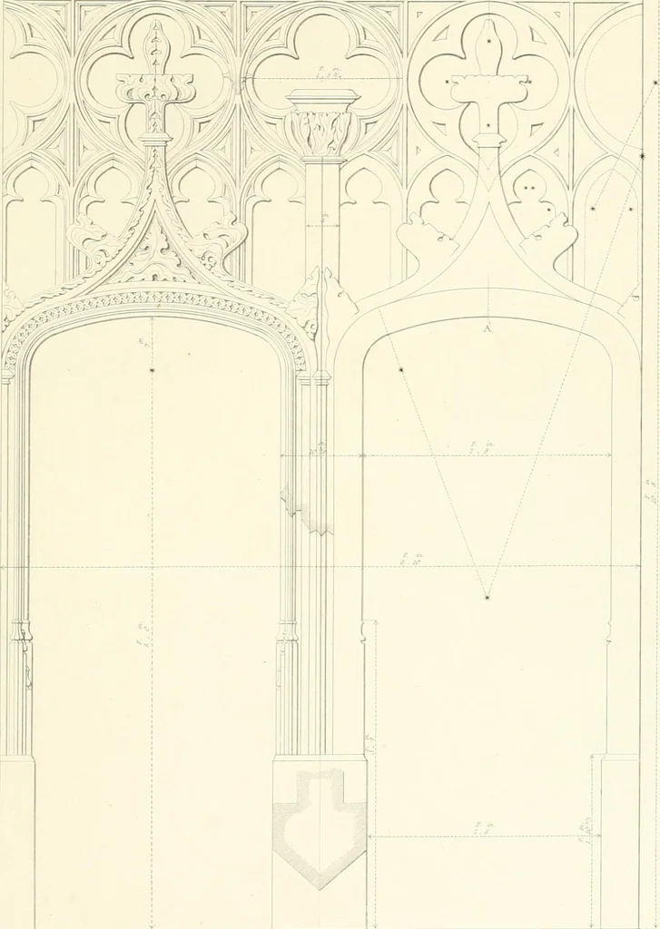 An illustration from Specimens of the architecture of Normandy, from the 16th to the 17th century. Engraved by John and Henry Le Keux, 1874, leaf 248