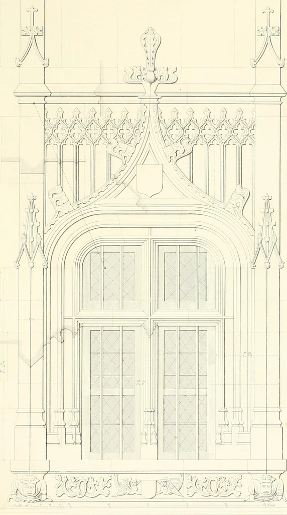 An illustration from Specimens of the architecture of Normandy, from the 16th to the 17th century. Engraved by John and Henry Le Keux, 1874, leaf 252