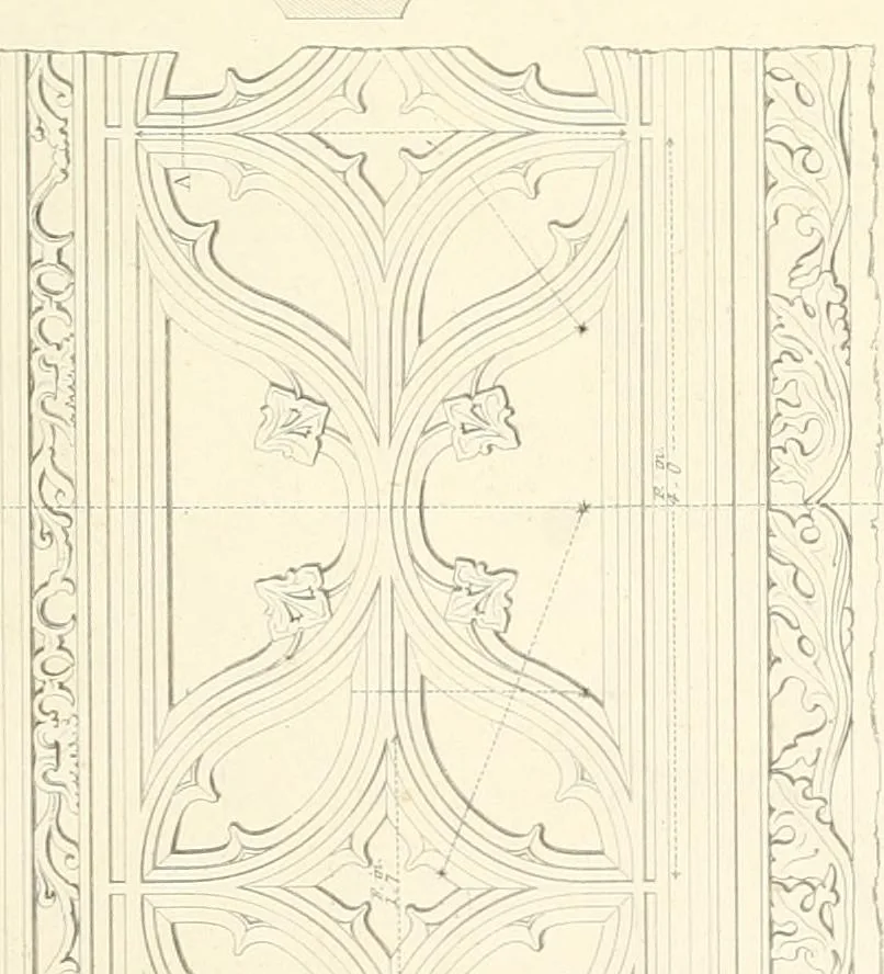 An illustration from Specimens of the architecture of Normandy, from the 16th to the 17th century. Engraved by John and Henry Le Keux, 1874, leaf 258