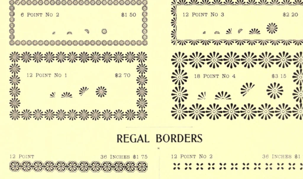 An illustration from Specimens of borders and ornaments, cuts, and brass rules, and illustrated catalogue and price list of printing material and printers' supplies, 1903, leaf 42