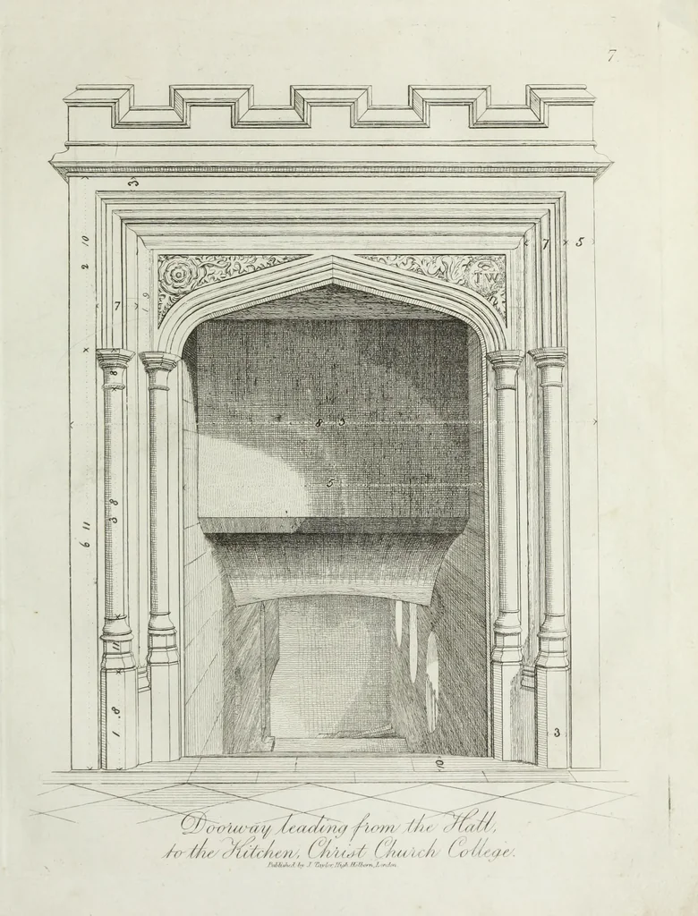 An illustration from Specimens of Gothic architecture, consisting of doors, windows, buttresses, pinnacles, &c.; with the measurements, selected from ancient buildings at Oxford &c, 1825, leaf 16